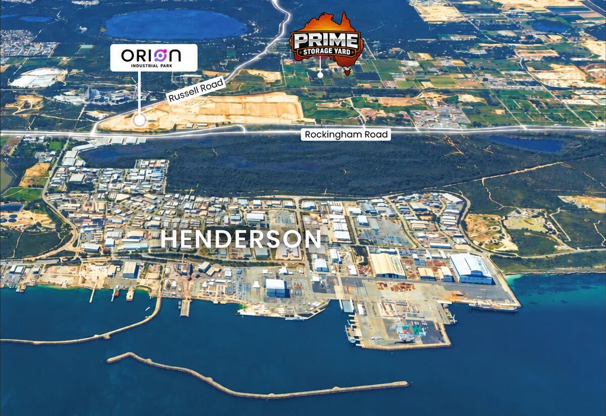 Aerial view of the Prime Storage Yard site at 50 Power Avenue, Wattleup, minutes from Henderson and Kwinana
